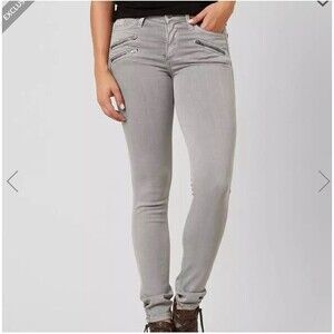 GILDED INTENT gray light wash moto style 27" waist multiple zippers w/stretch